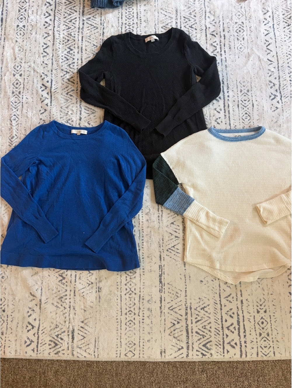 LOFT Women's Sweater Bundle - XS Size - Blue, Black, Colorblock Cream